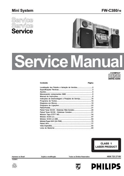 phillips fwc 380 19 service manual portugese