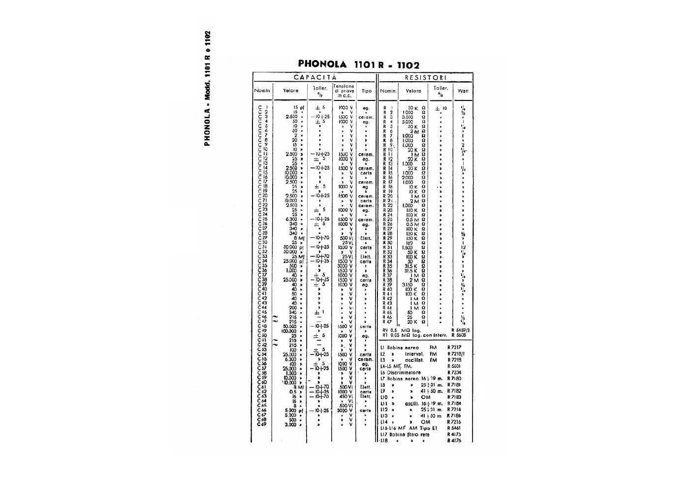 phonola 1101r 1102 components