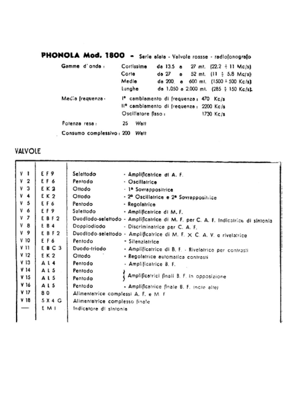 phonola 1800 components i