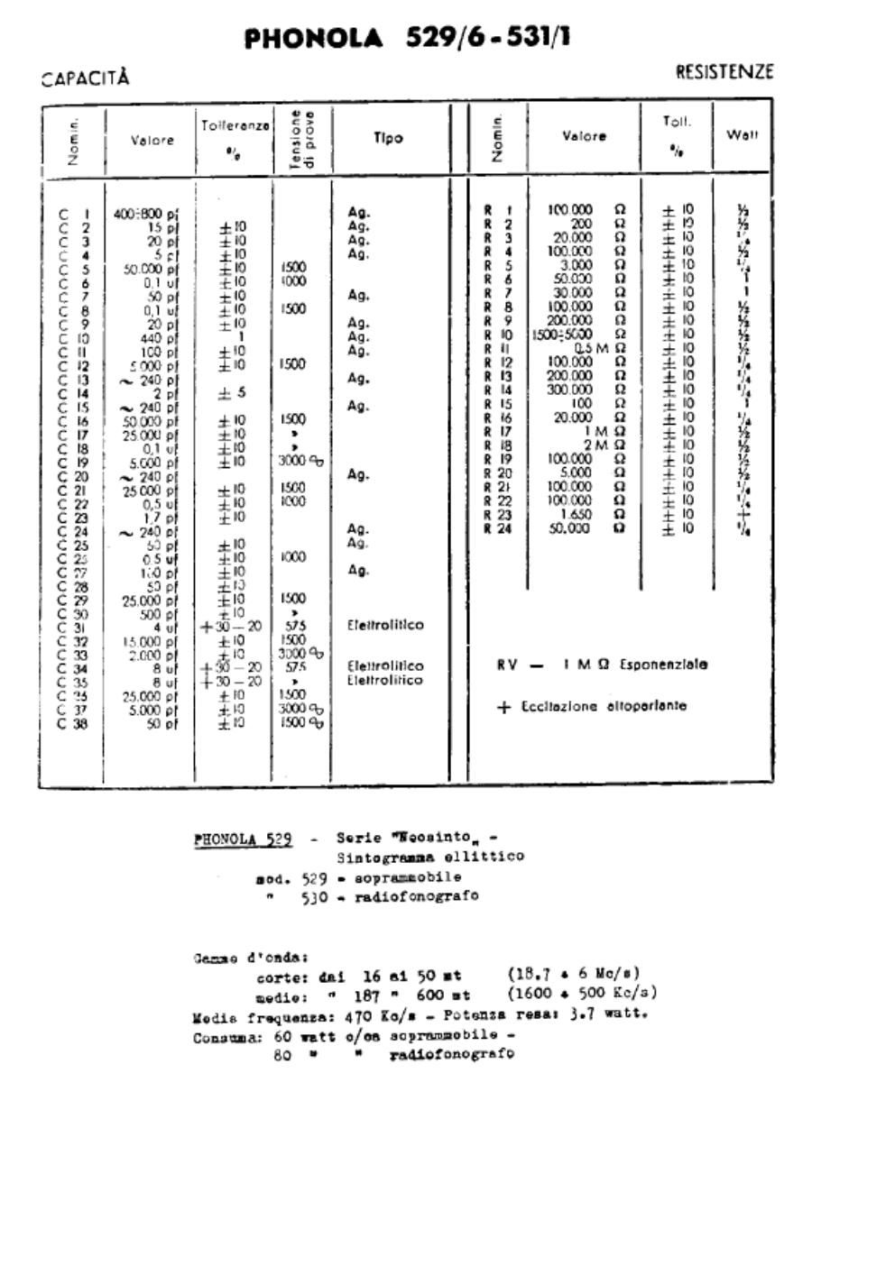 phonola 529 6 531 1 components