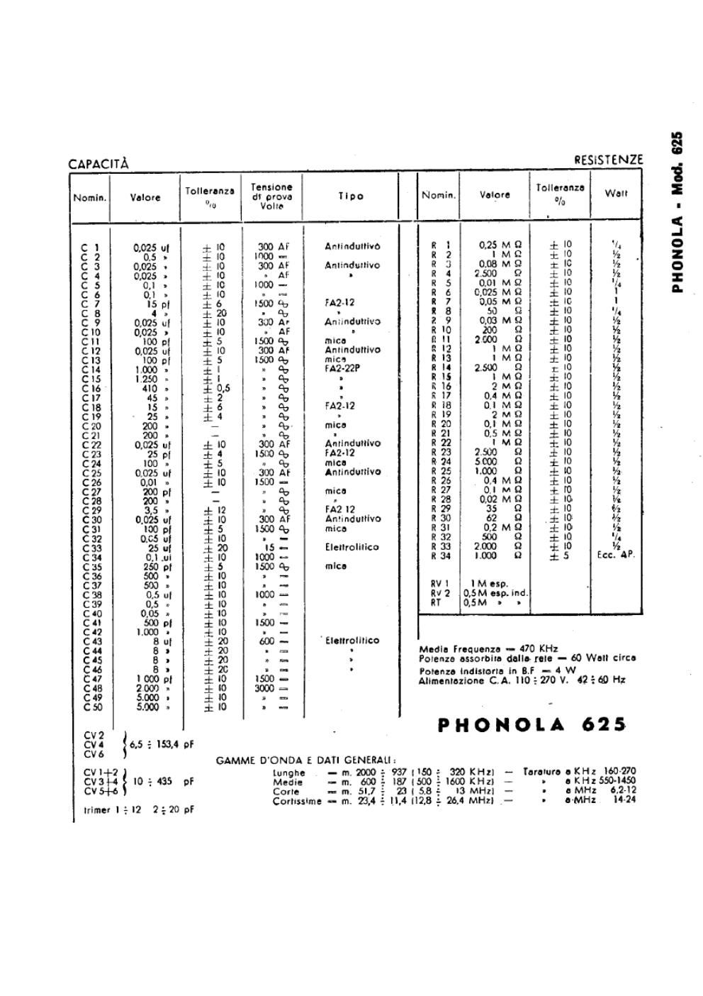 phonola 625 components