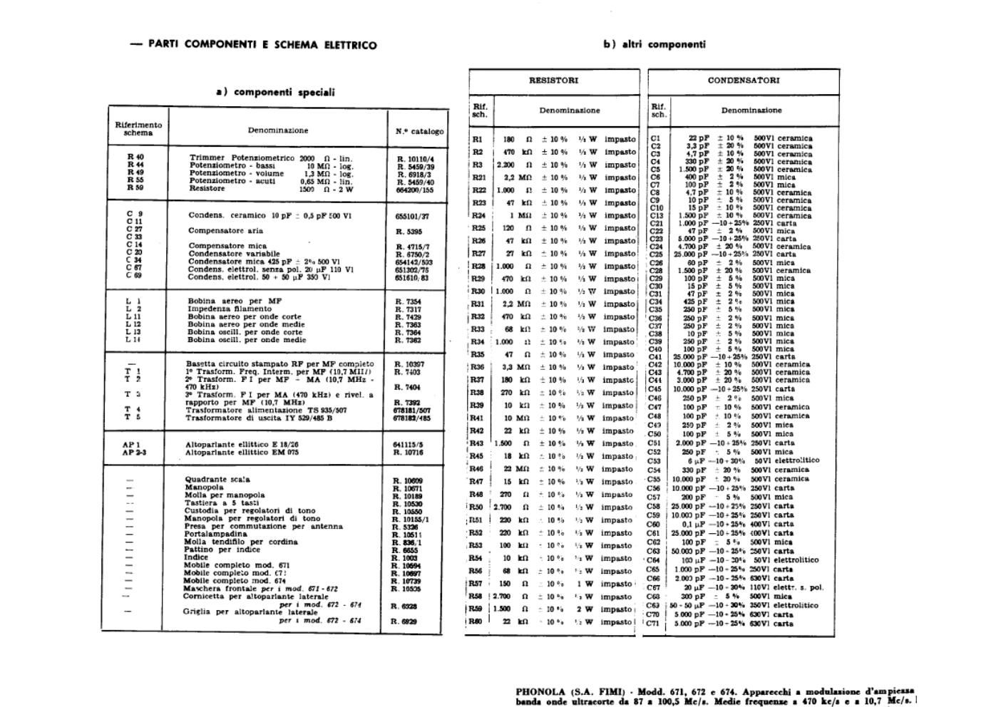 phonola 671 672 674 components