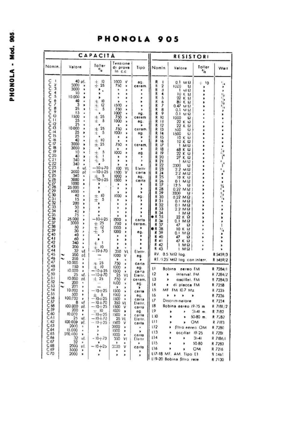 phonola 905 components 2