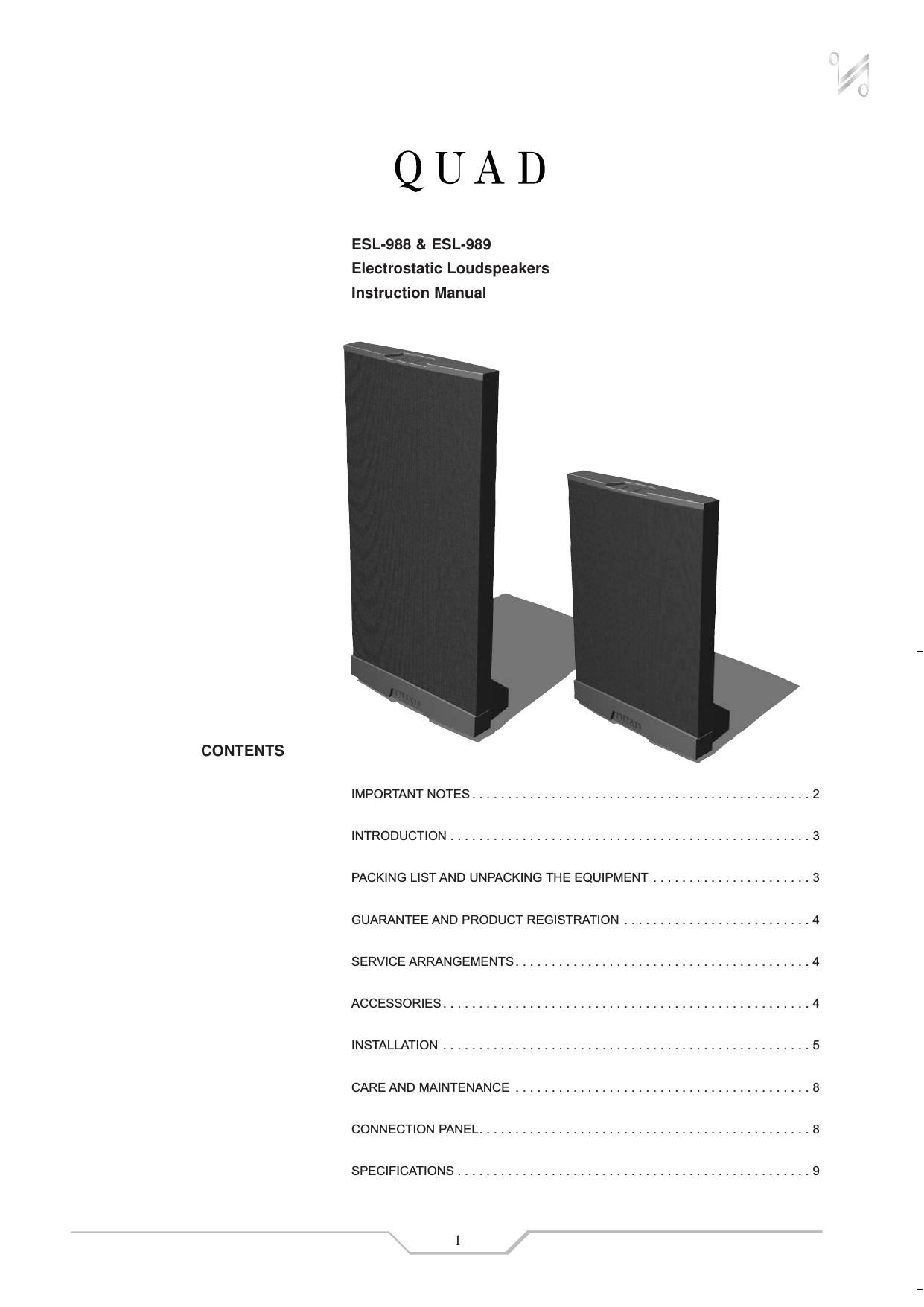 Quad ESL 989 Owners Manual