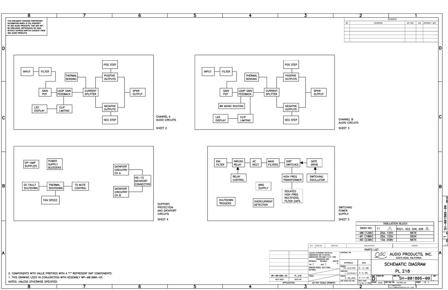 QSC pl 218 Schematics