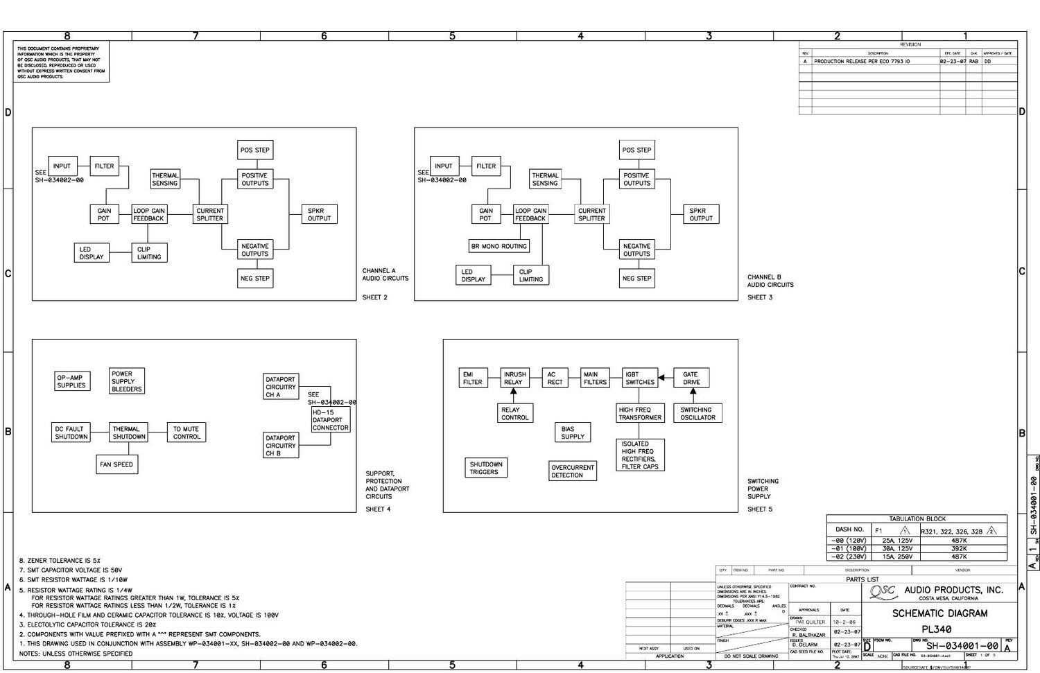 QSC pl 340 Schematics