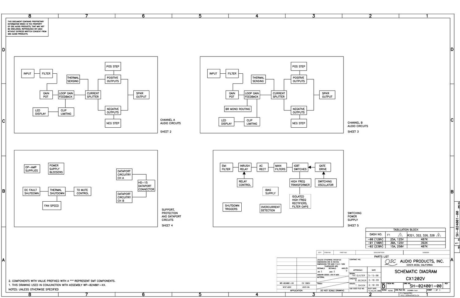 QSC cx 1202V Schematics