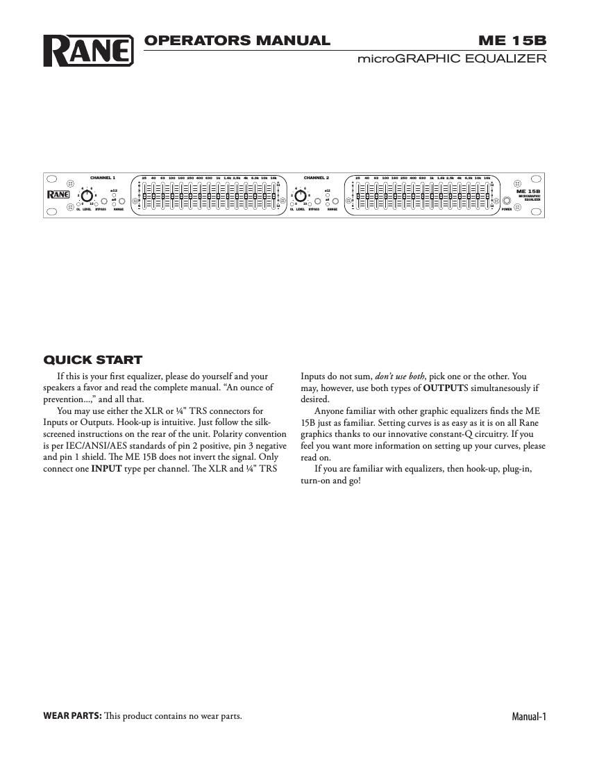 rane ME 15B EQ Operators Manual