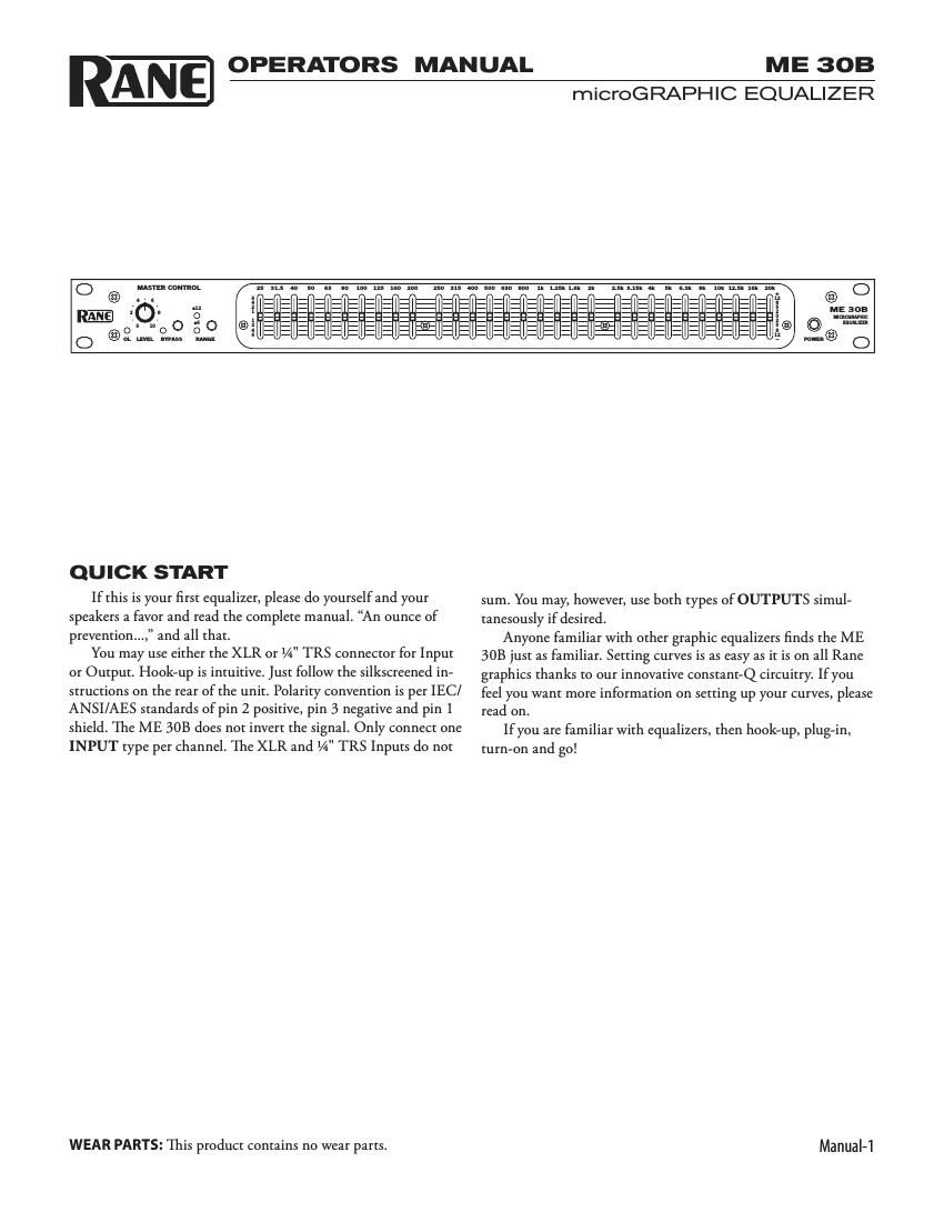 rane ME 30B EQ Operators Manual