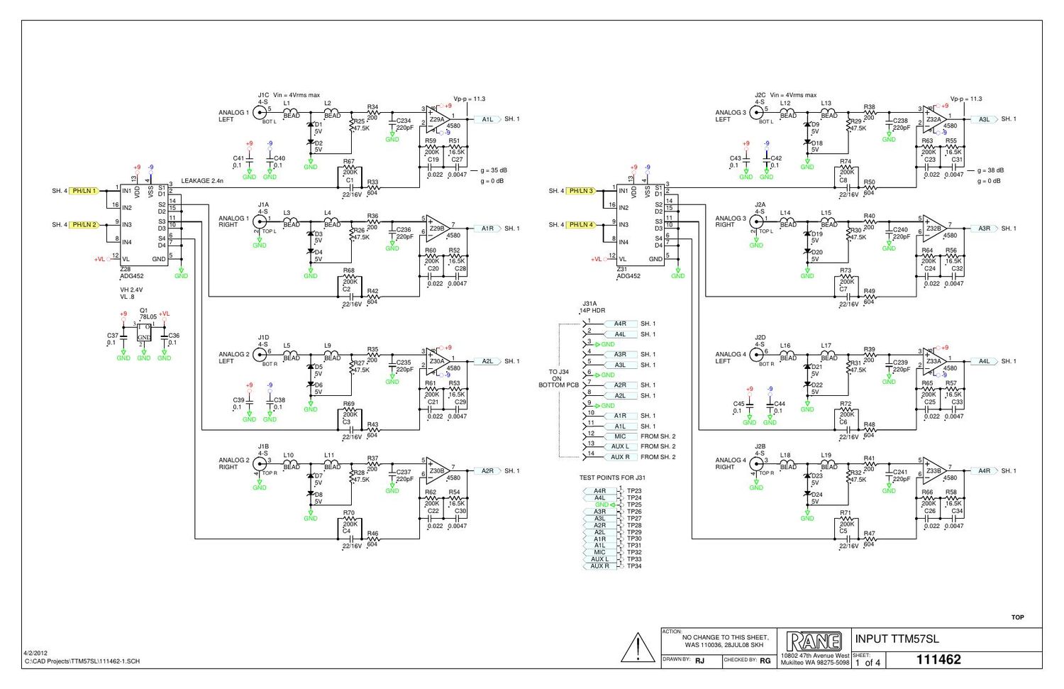 rane TTM 57SL Mixer Schematics