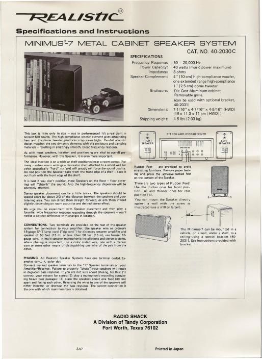 realistic minimus 7 specs and instructions