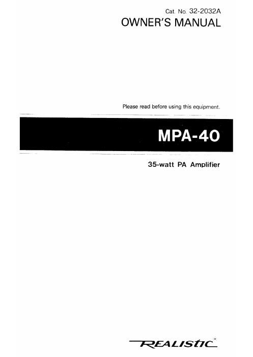 realistic mpa 40 owners manual