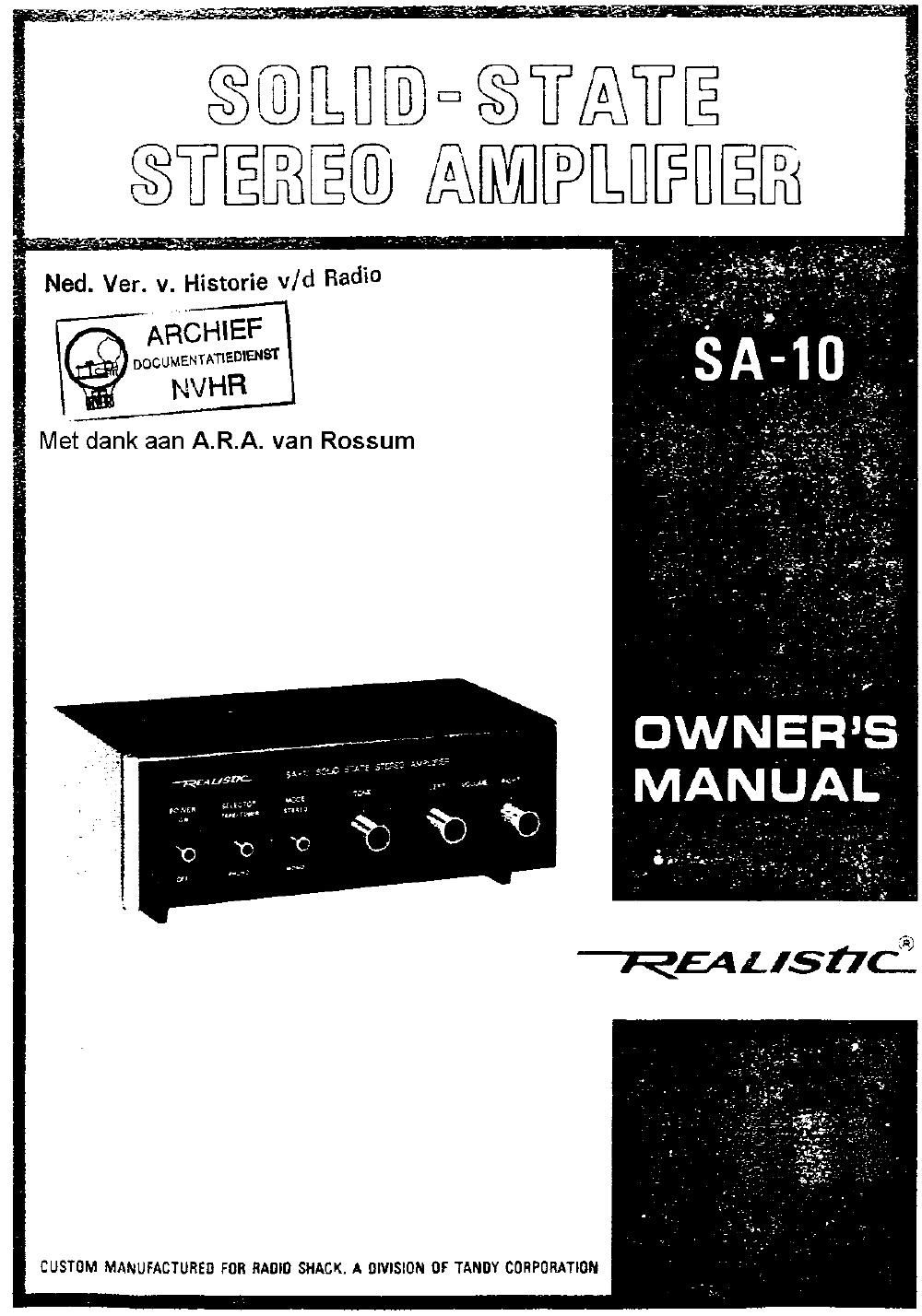 realistic sa 10 owners manual