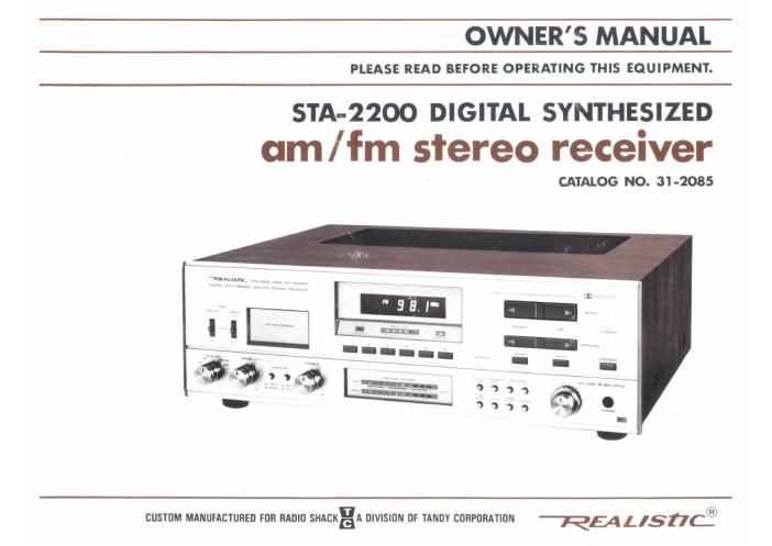 realistic sta 2200 owners manual