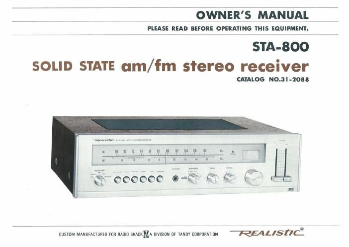 realistic sta 800 owners manual