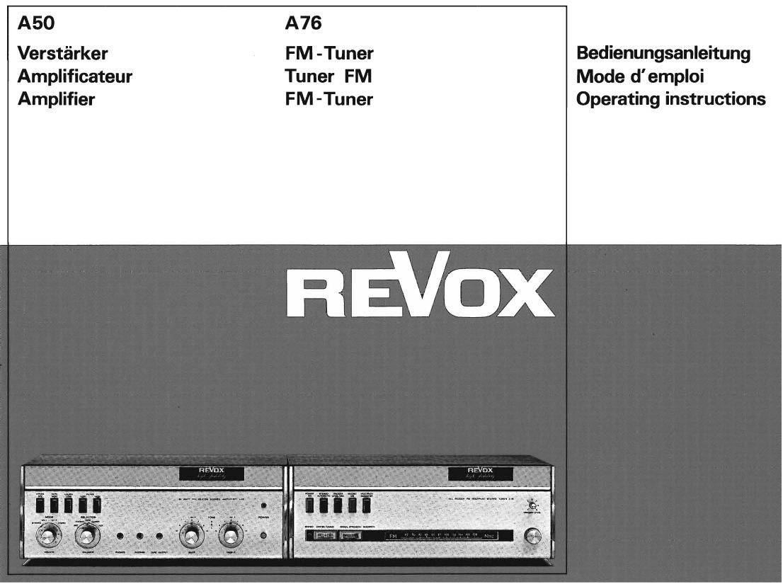 Revox A 50 Owners Manual