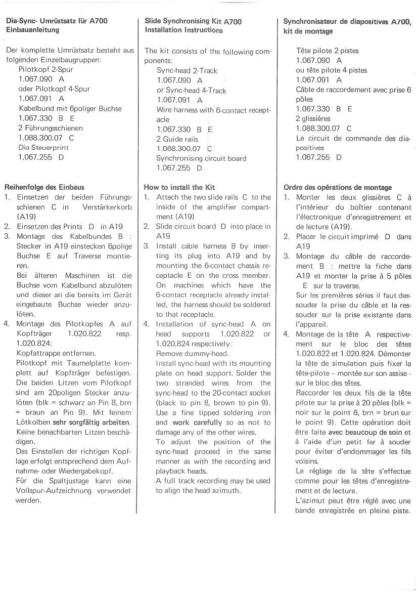 Revox A 700 SlideSyncKit Service Manual