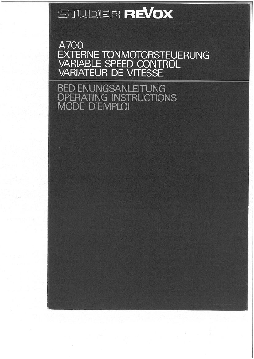 Revox A 700 Varispeed Owners Manual