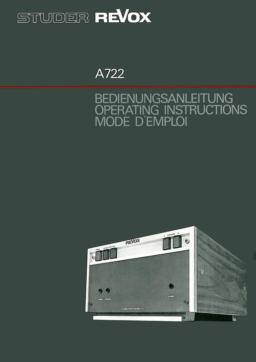 Revox A 722 Owners Manual