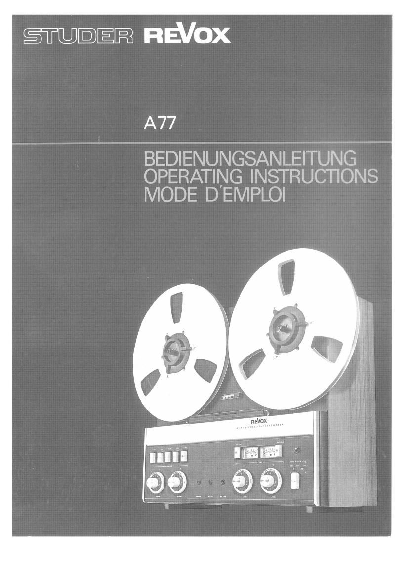 Revox A 77 Owners Manual