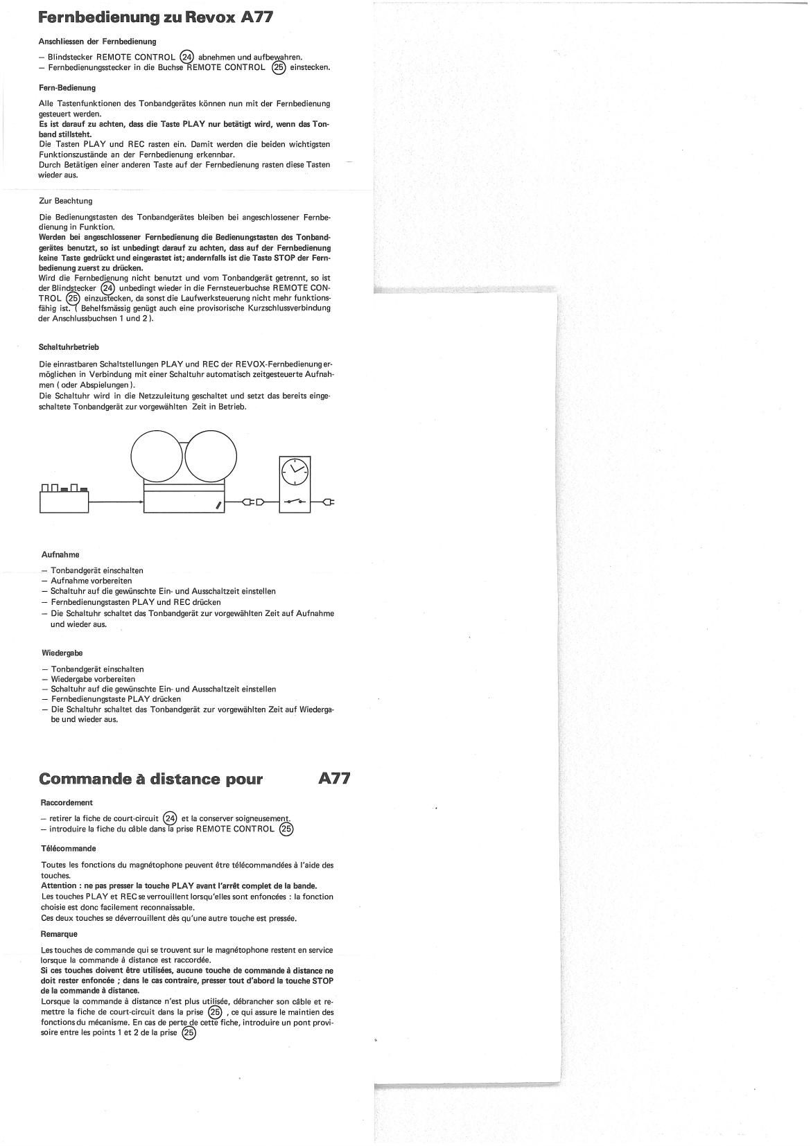 Revox A 77 Remote Owners Manual