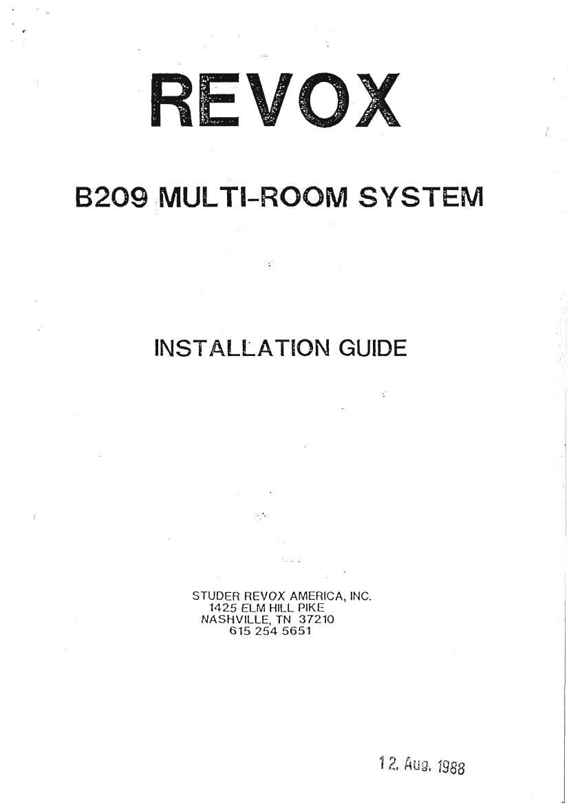 Revox B 209 Owners Manual