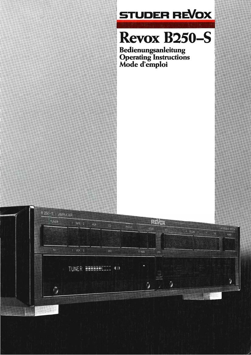 Revox B 250 S Owners Manual