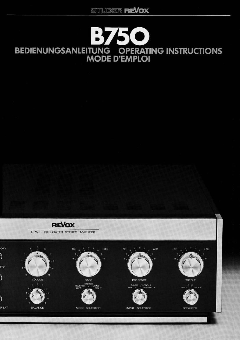 Revox B 750 Owners Manual