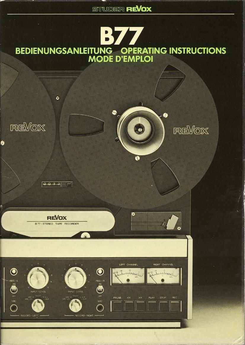 Revox B 77 Owners Manual