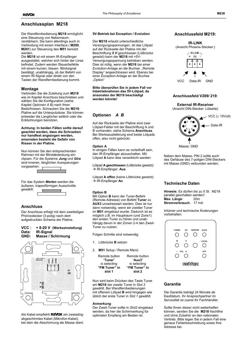 Revox M 218 Owners Manual