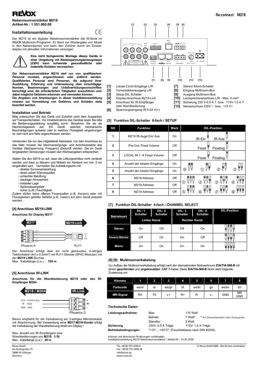 Revox M 219 Owners Manual