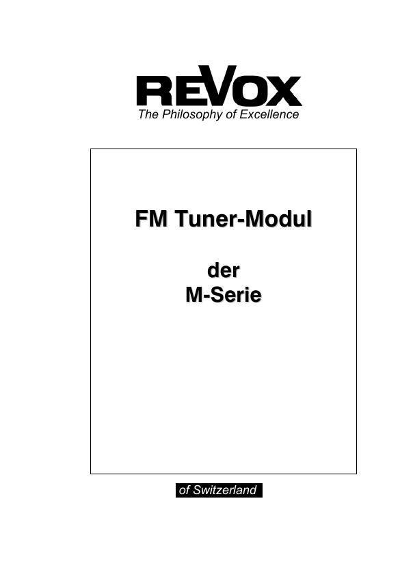 Revox M 51 Tuner Owners Manual