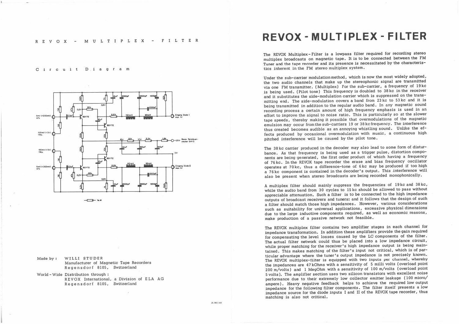 Revox MPX Filter Owners Manual