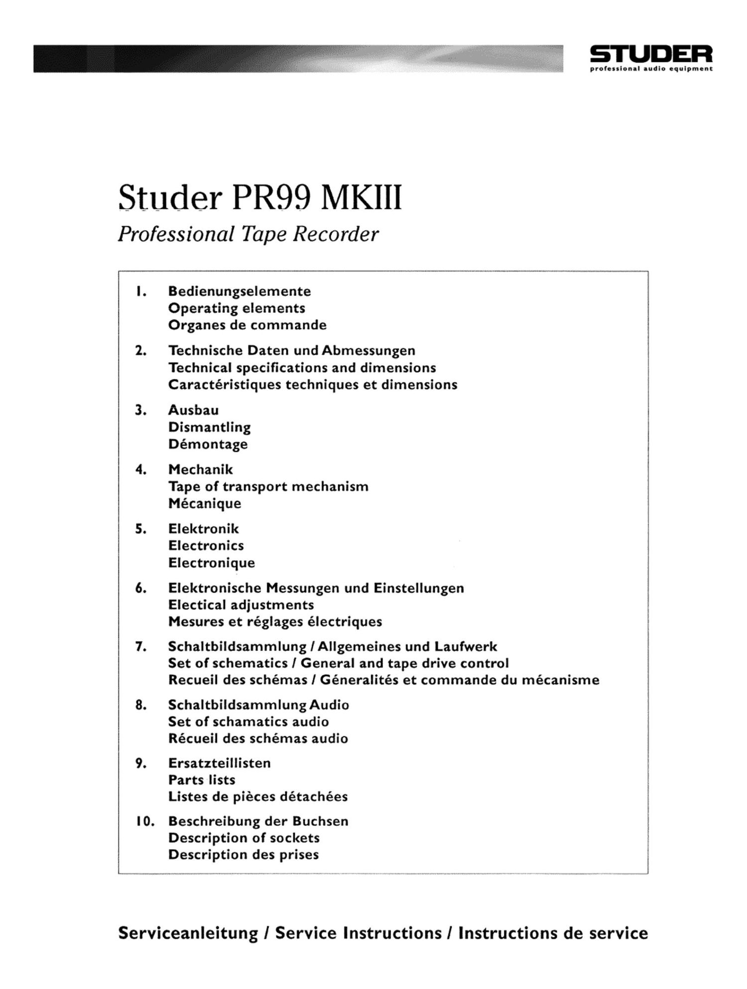 Revox PR 99 MK III Service Manual