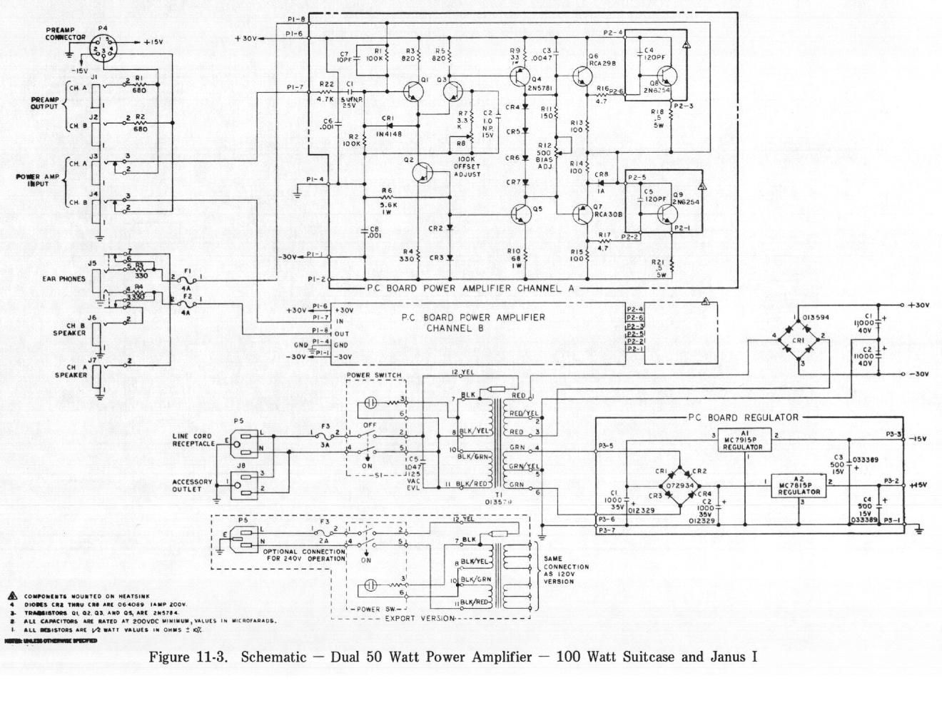 rhodes dual 50w power amp 100w suitcase janus 1 schematic