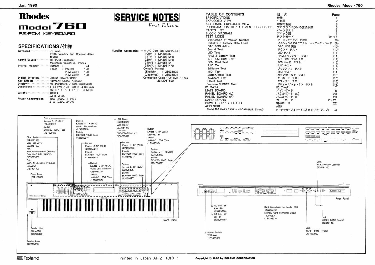 rhodes model 760 service notes