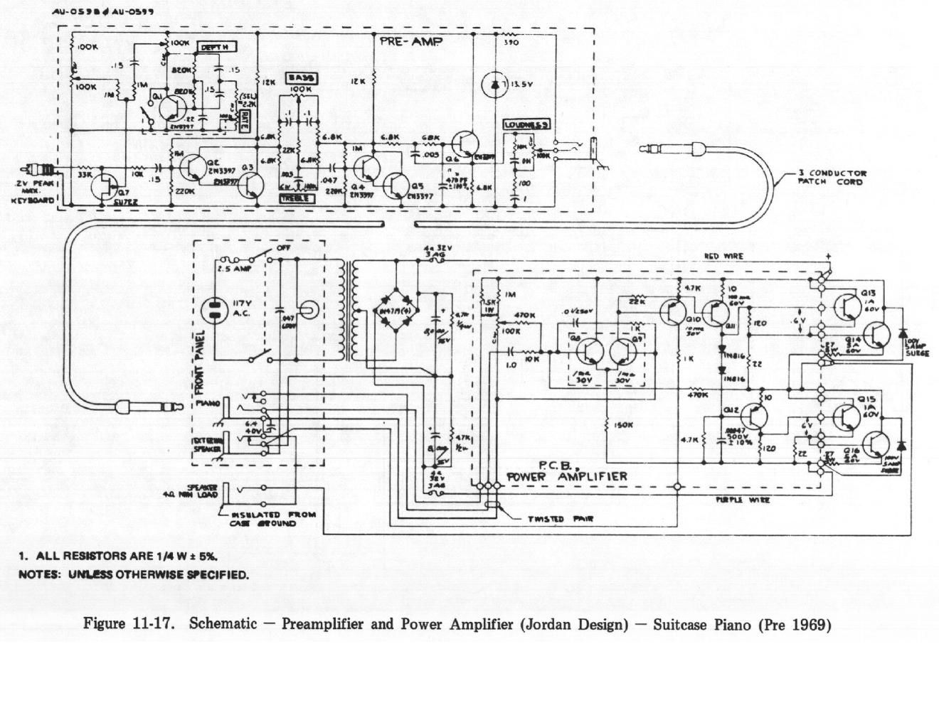 rhodes suitcase piano pre 1969 schematic