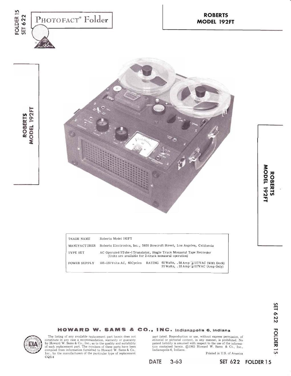 Roberts 192 FT Service Manual