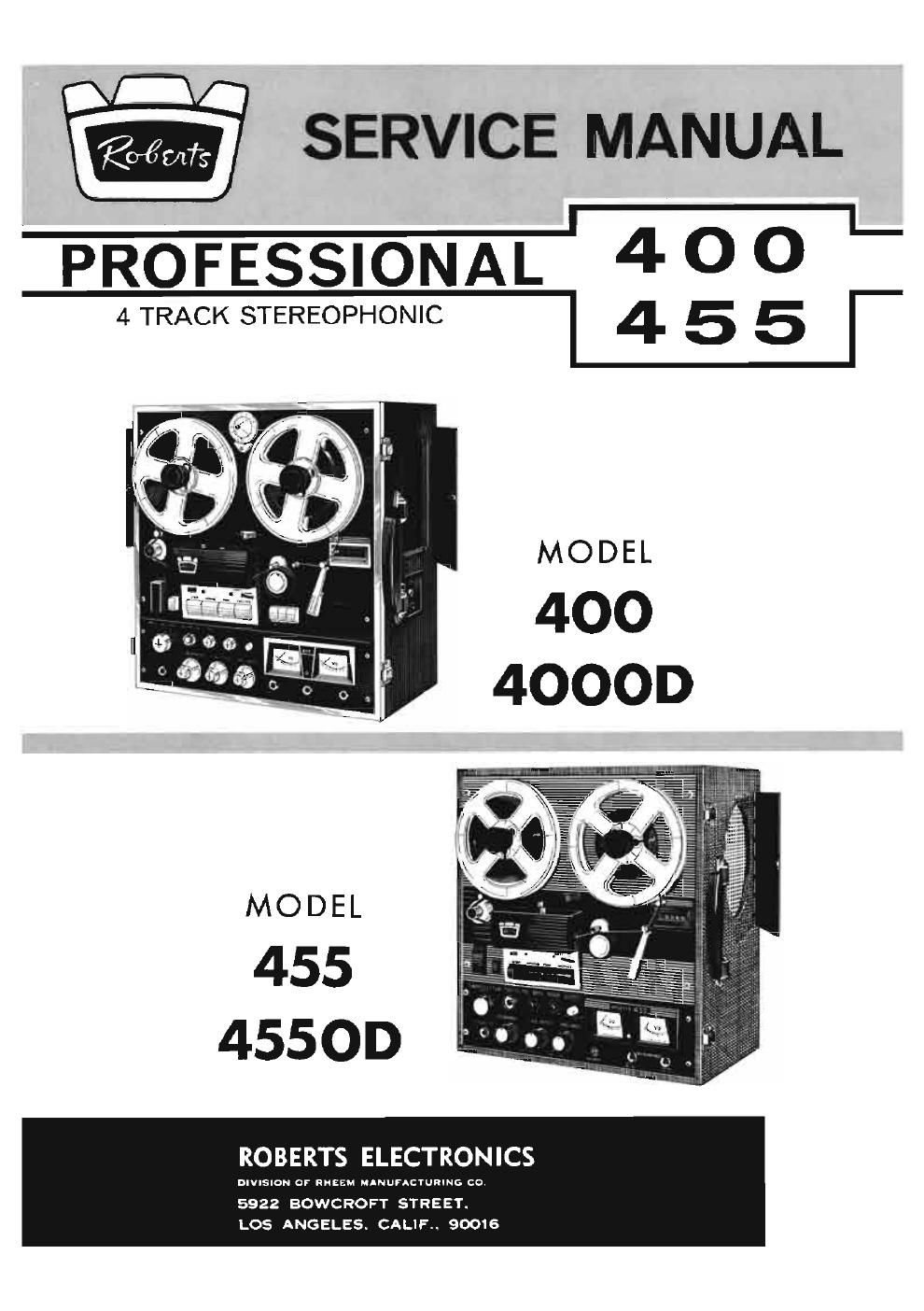 Roberts 400 4000D 4550D 455 Service Manual