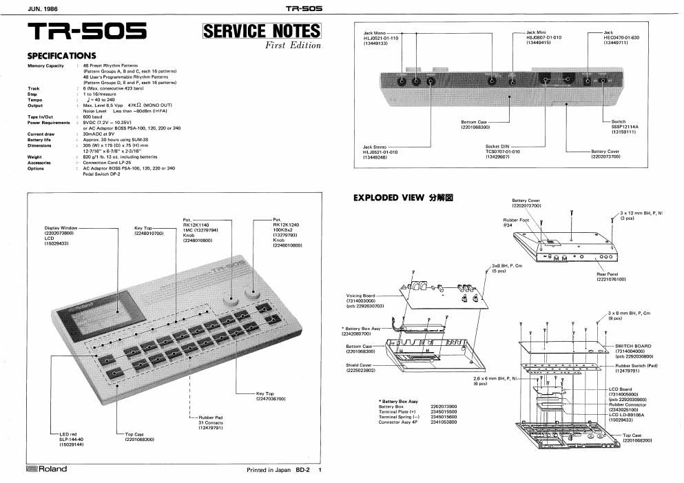 roland tr 505 service notes