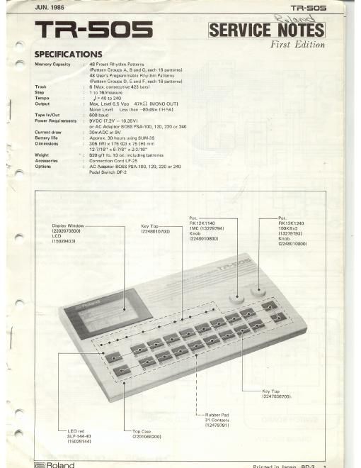 roland tr 505 service notes 2