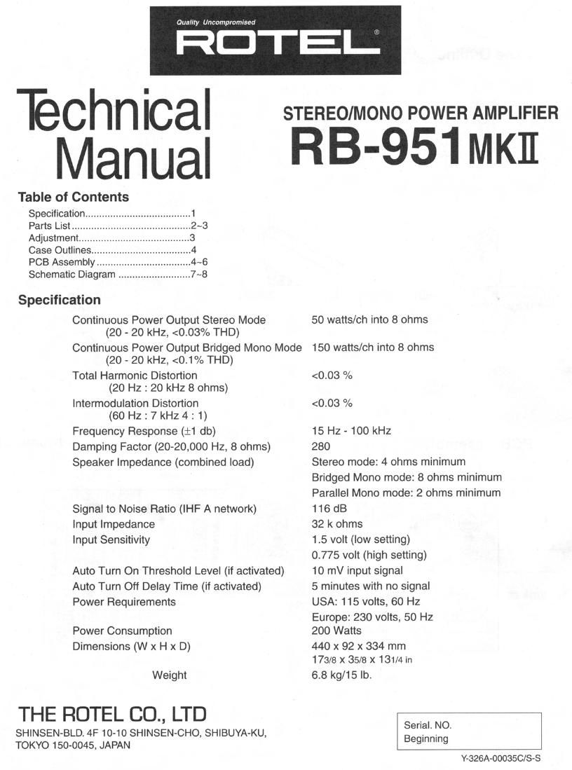 Rotel 951 Mk2 Service Manual