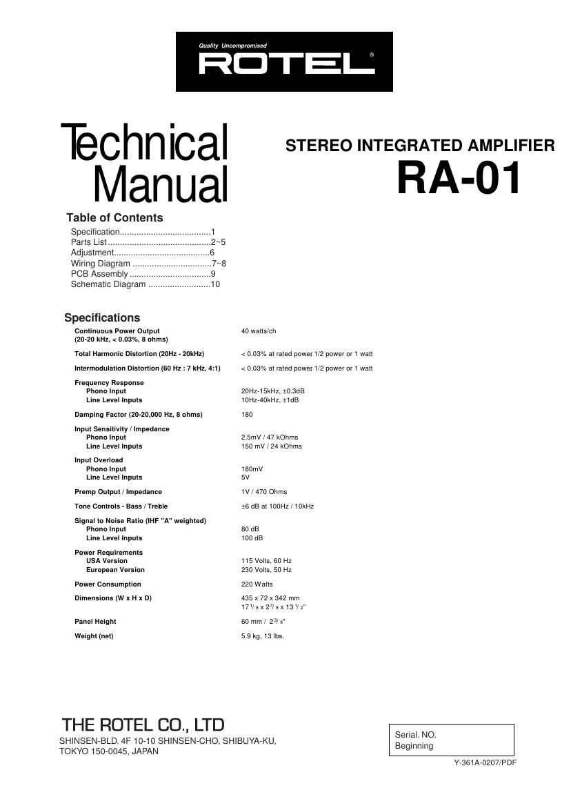 Rotel RA 01 Service Manual