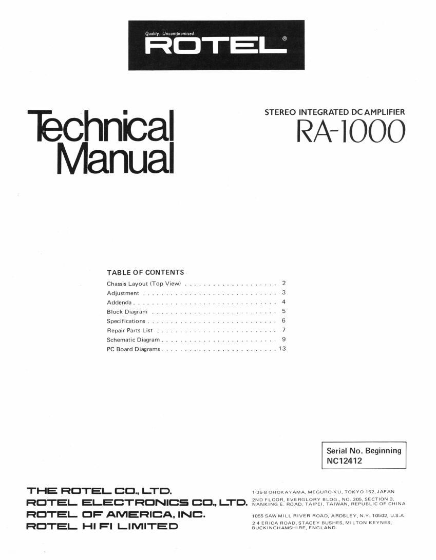 Rotel RA 1000 Service Manual