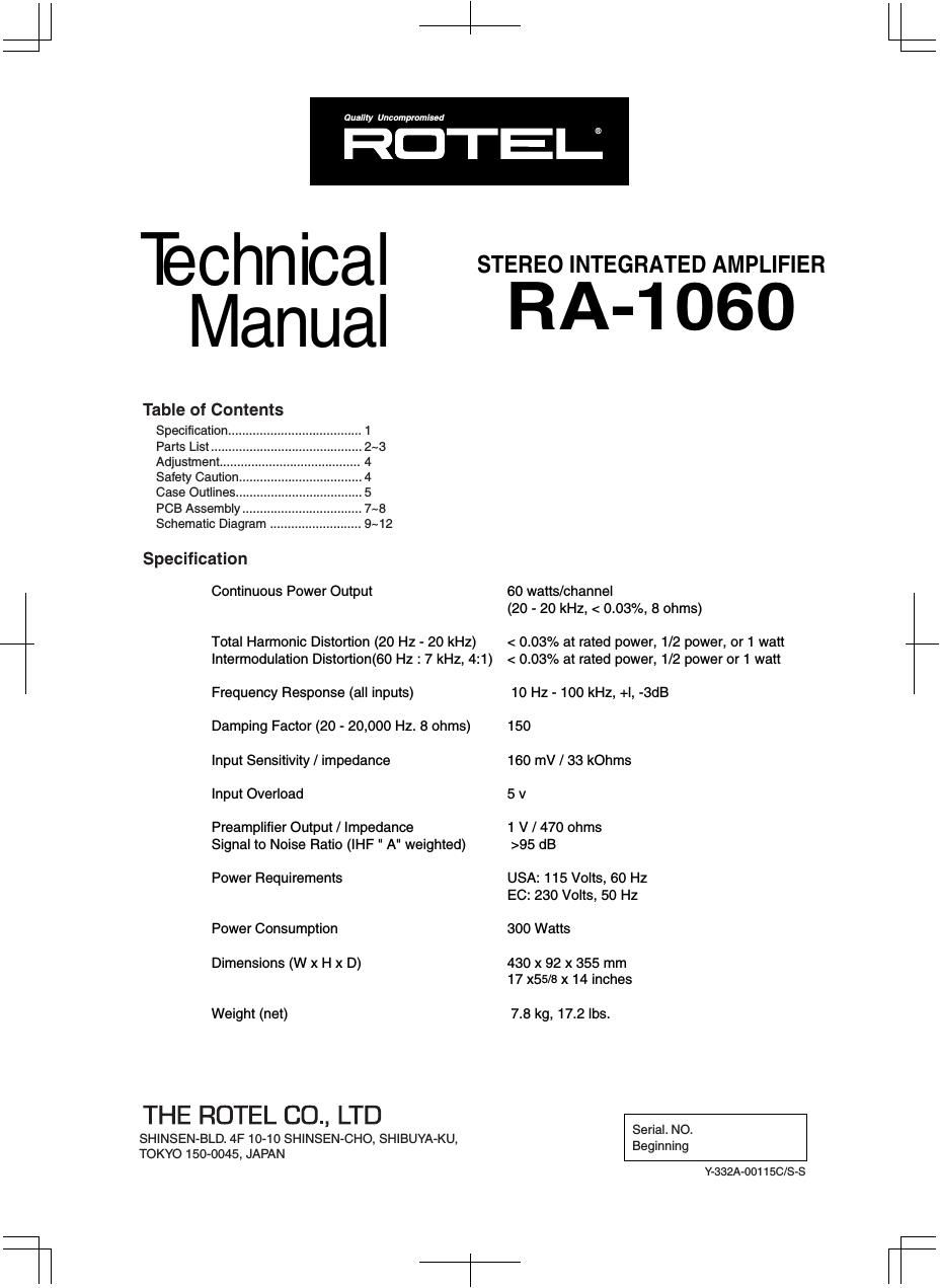 Rotel RA 1060 Service Manual