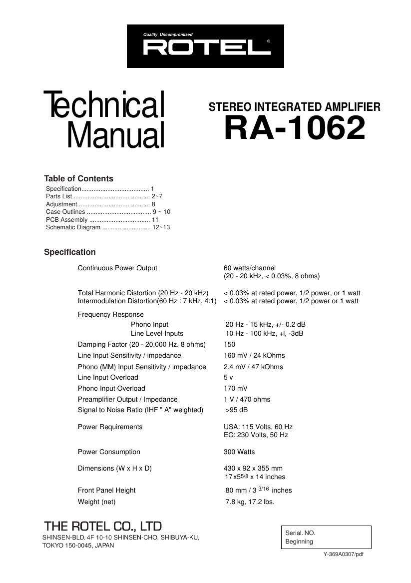 Rotel RA 1062 Service Manual