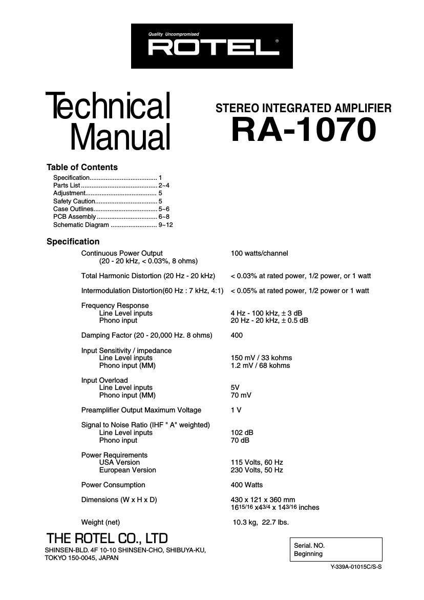 Rotel RA 1070 Service Manual