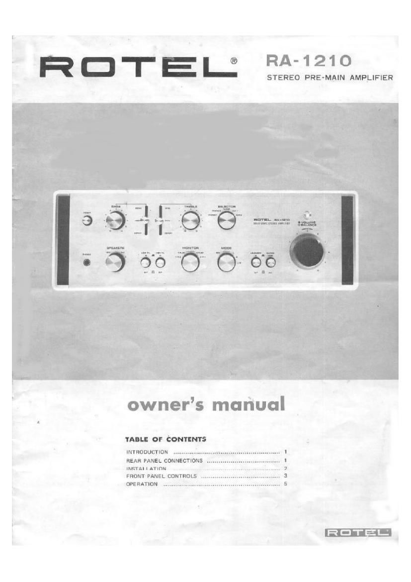 Rotel RA 1210 Service Manual