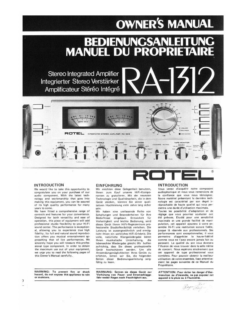 Rotel RA 1312 Owners Manual