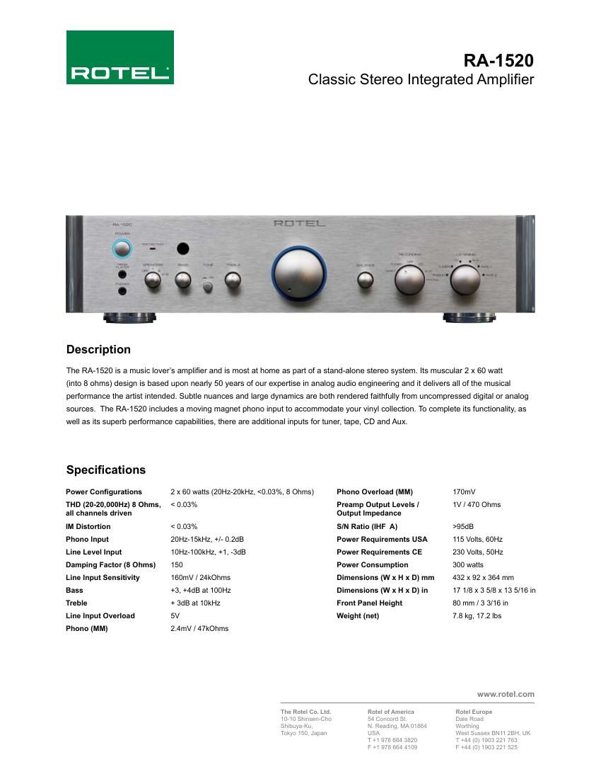 Rotel RA 1520 Brochure